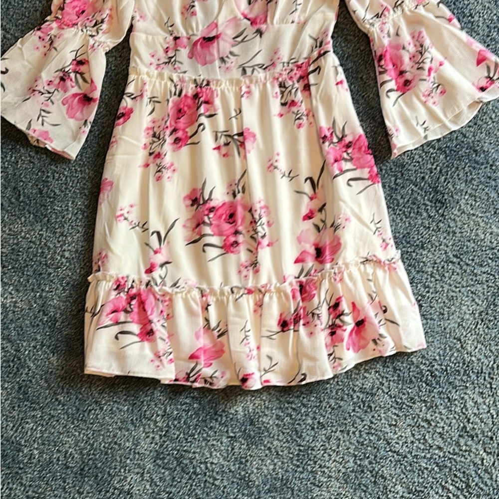 Floral Pink and White Kids Dress